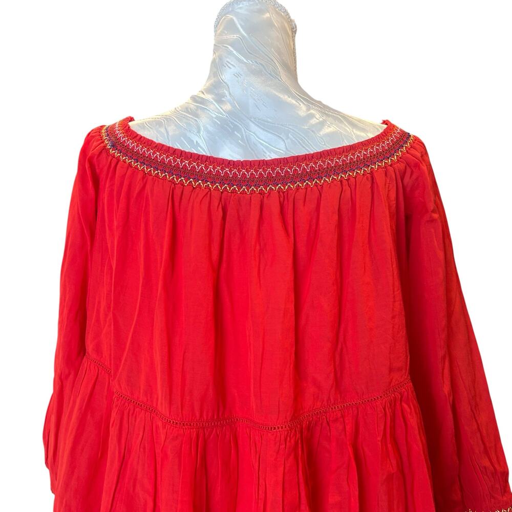 Free People Red Tiered Mini Dress Womens Sz Medium Sunbeams Embroidered Boho - Picture 7 of 16